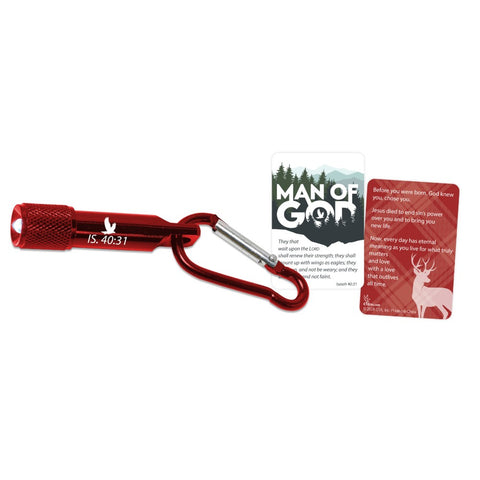 Mini LED Flashlight w/Carabiner and Card - Man of God: Renewed